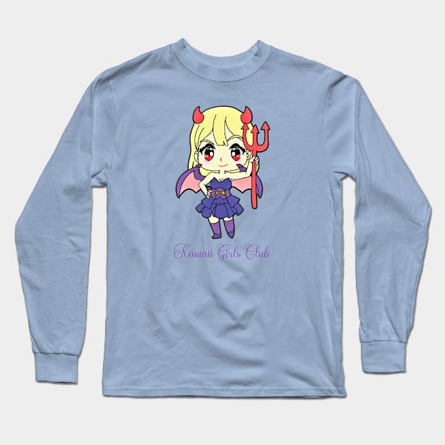 Kawaii Devil Girl Long Sleeve T-Shirt by PlayfulPandaDesigns